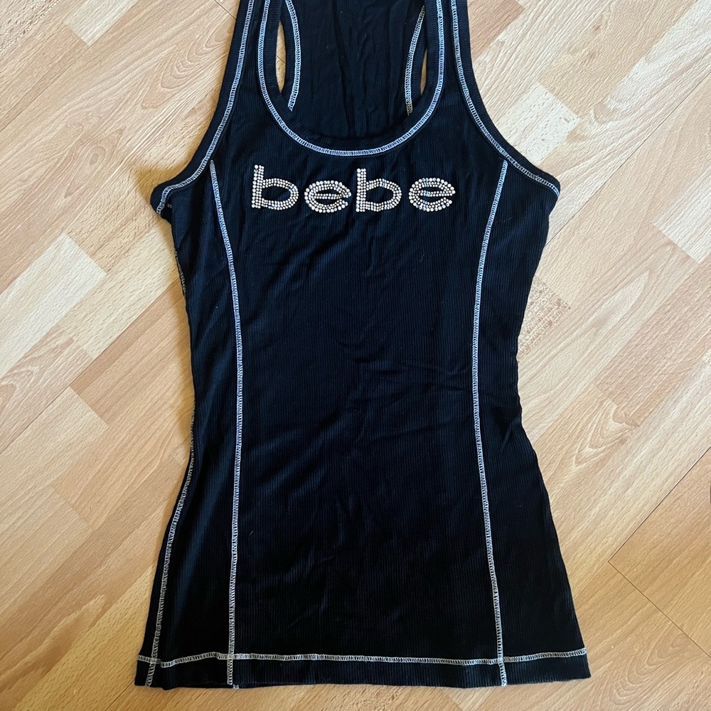 Y2K Bebe Black Tank Top with Silver rhinestones